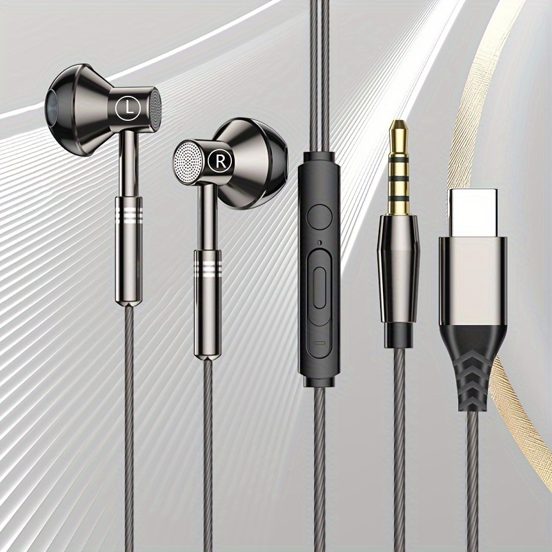 

Metallic Type C Earphones Hifi Stereo In Ear Wired Usb C Headphones, 3.5mm Headphones Microphone And Call Controller, Noise Lsolating
