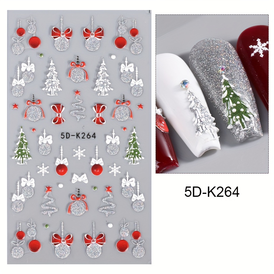 5d Embossed Glitter Christmas Nail Art Stickers,santa Claus Snowflake Elk  Christmas Tree Design Nail Art Decals Diy Nail Salons,self Adhesive Cartoon  Nail Art Supplies Women And Girls - Temu