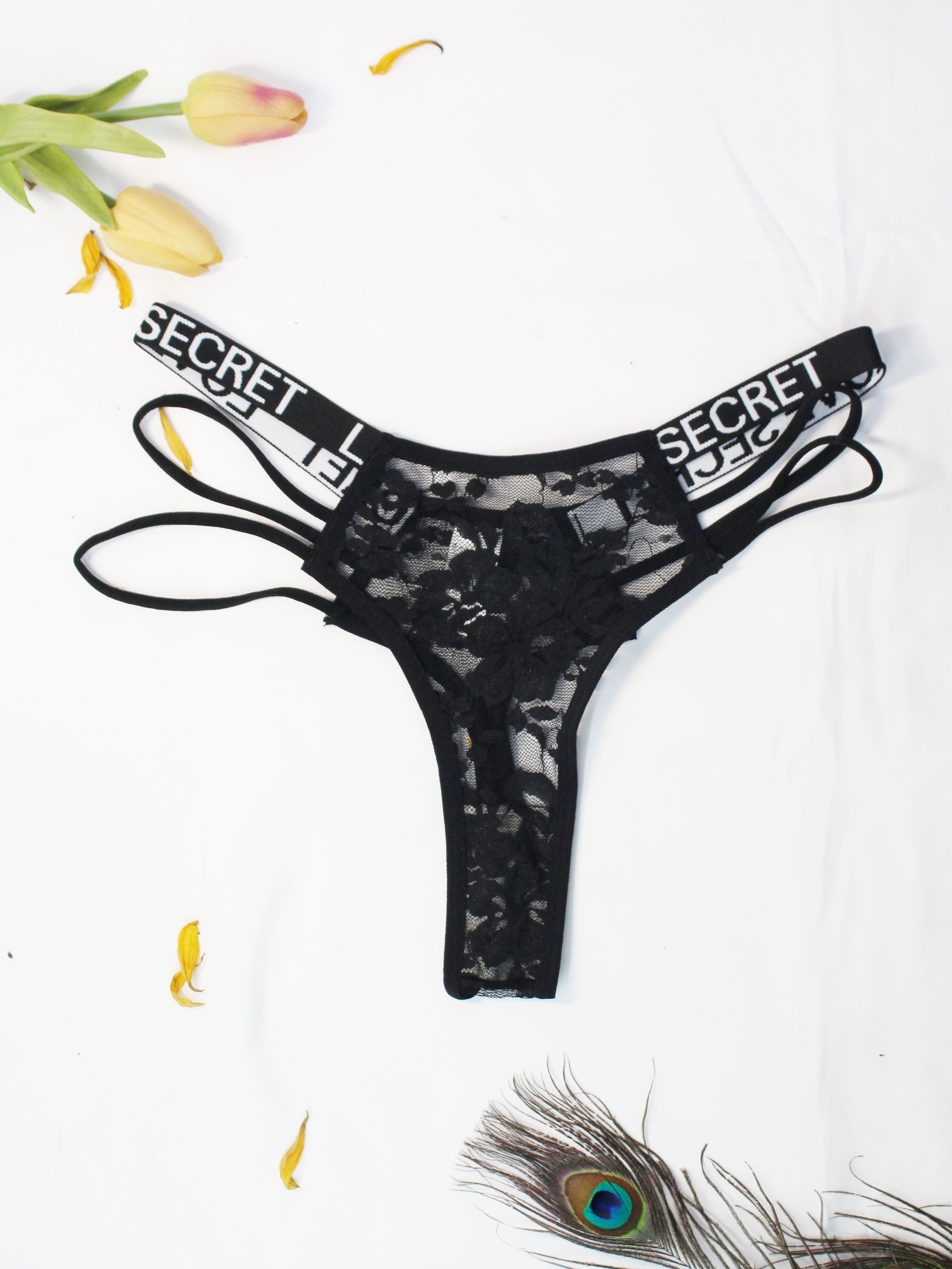 Sexy Floral Lace Thong Hollow Letter Tape Seamless Thong - Temu