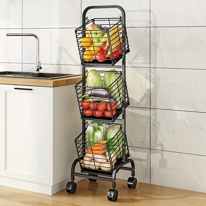 Fruit Vegetable Storage Basket, 3 Tier Metal Basket Stand with Wheels  Kitchen