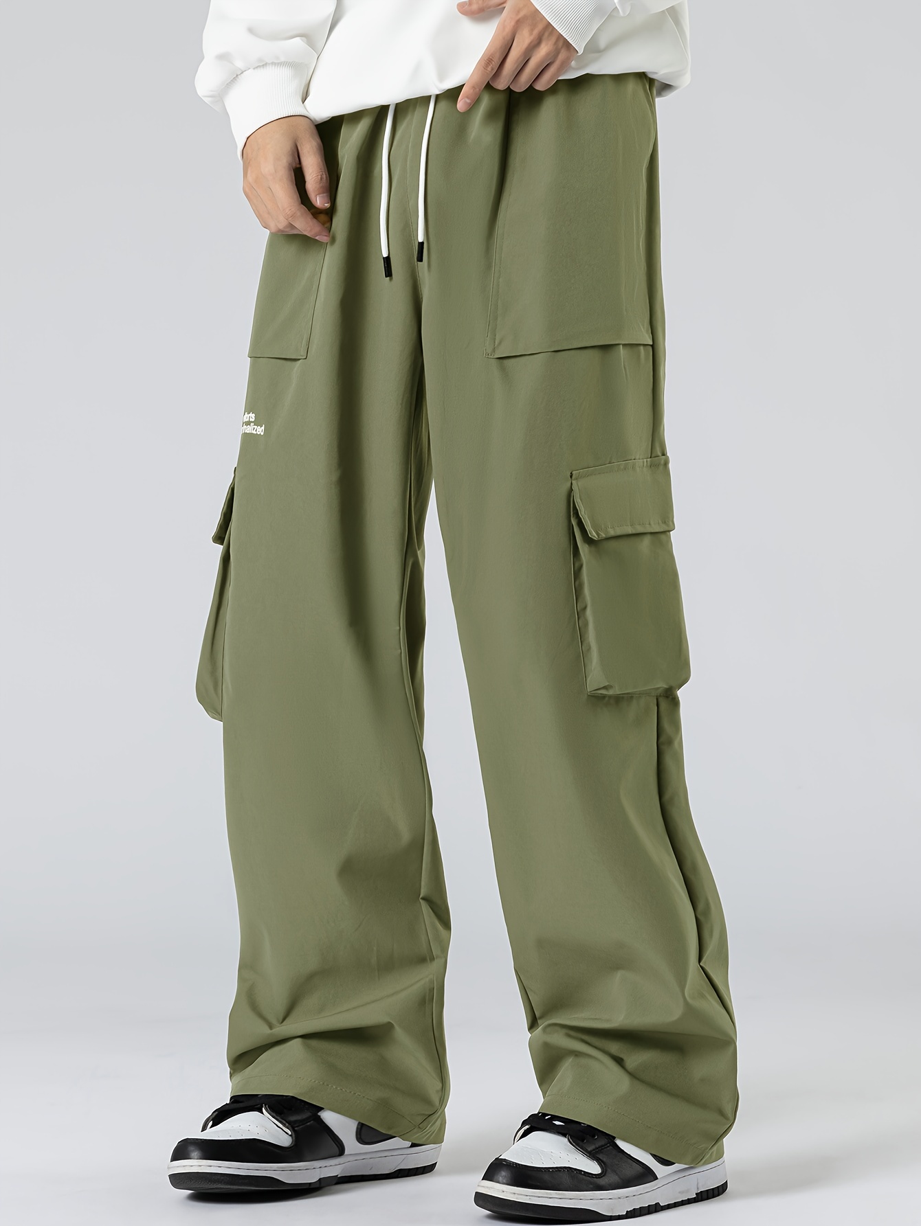 Men's Drawstring Cargo Pants Zip Pocket Slim Fit Trendy - Temu Portugal