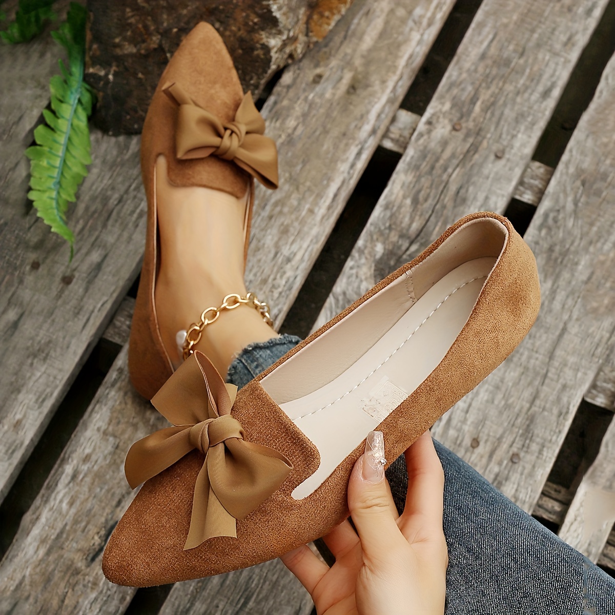 Women s Bowknot Flat Shoes Pointed Toe Soft Sole Slip Shoes Temu