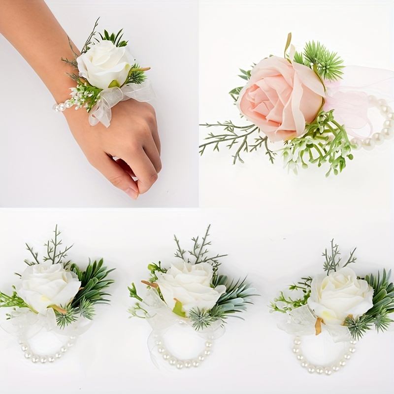1PC Imitation Pearl Wedding Wrist Flower Corsage Bracelet Boutonniere Bride  Bridesmaid Hand Flower Boutonniere Party Brooch Pin - AliExpress