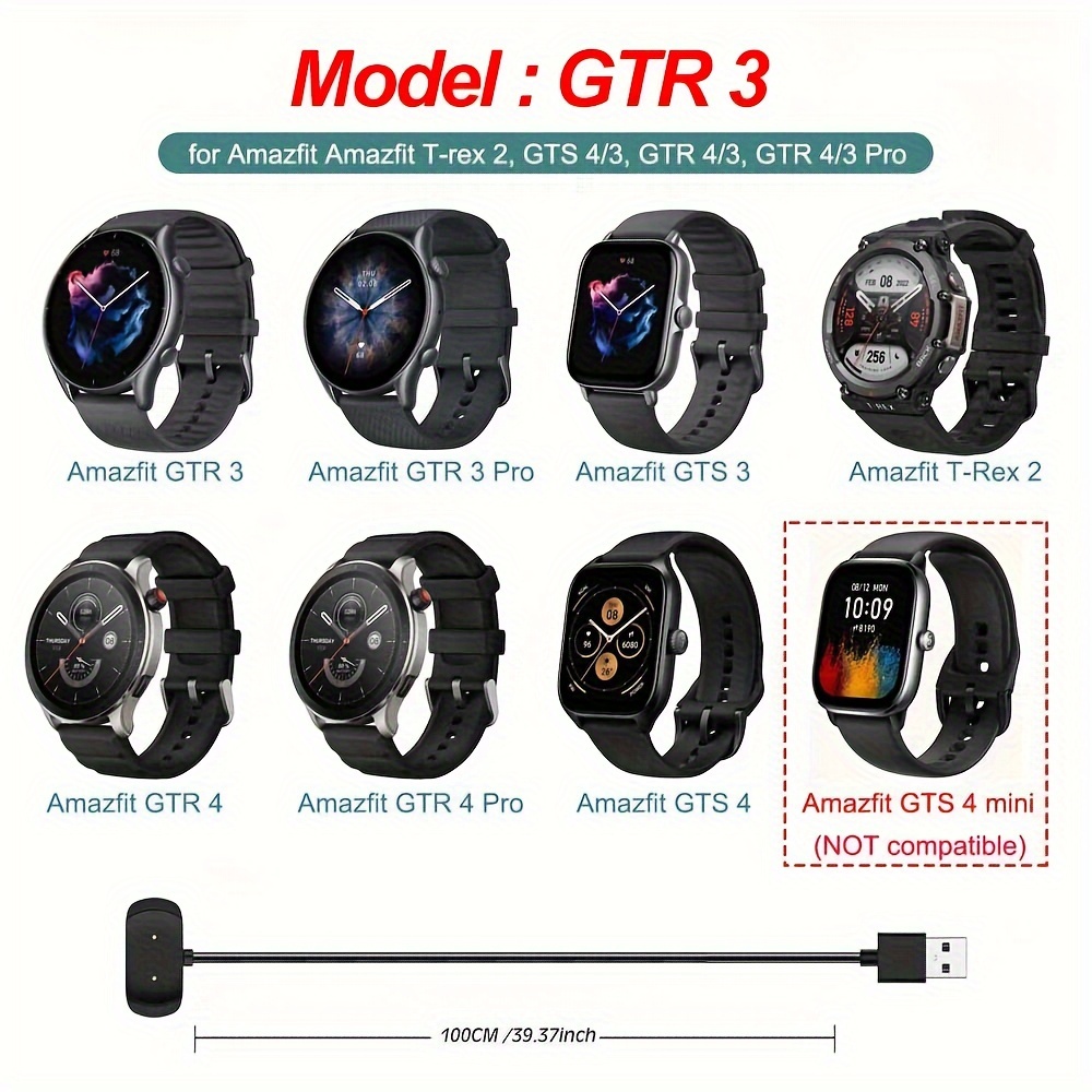  TUSITA Charger Compatible with Amazfit GTR 2, GTR 2e, GTR Mini,  GTS 2, GTS 2e, GTS2/GTS4 Mini, Active/Active Edge, Bip 5, Bip 3 Pro, Bip U  Pro, T-REX Pro(Not for T-REX)