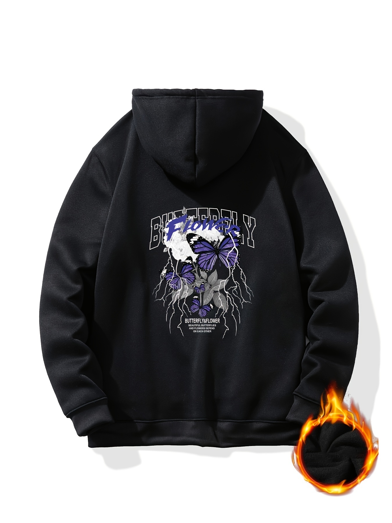 Men's Fleece Hoodies With Butterfly u0026 Flower Graphic Print, Casual Oversized  Hoodie For Fall/winter - Temu