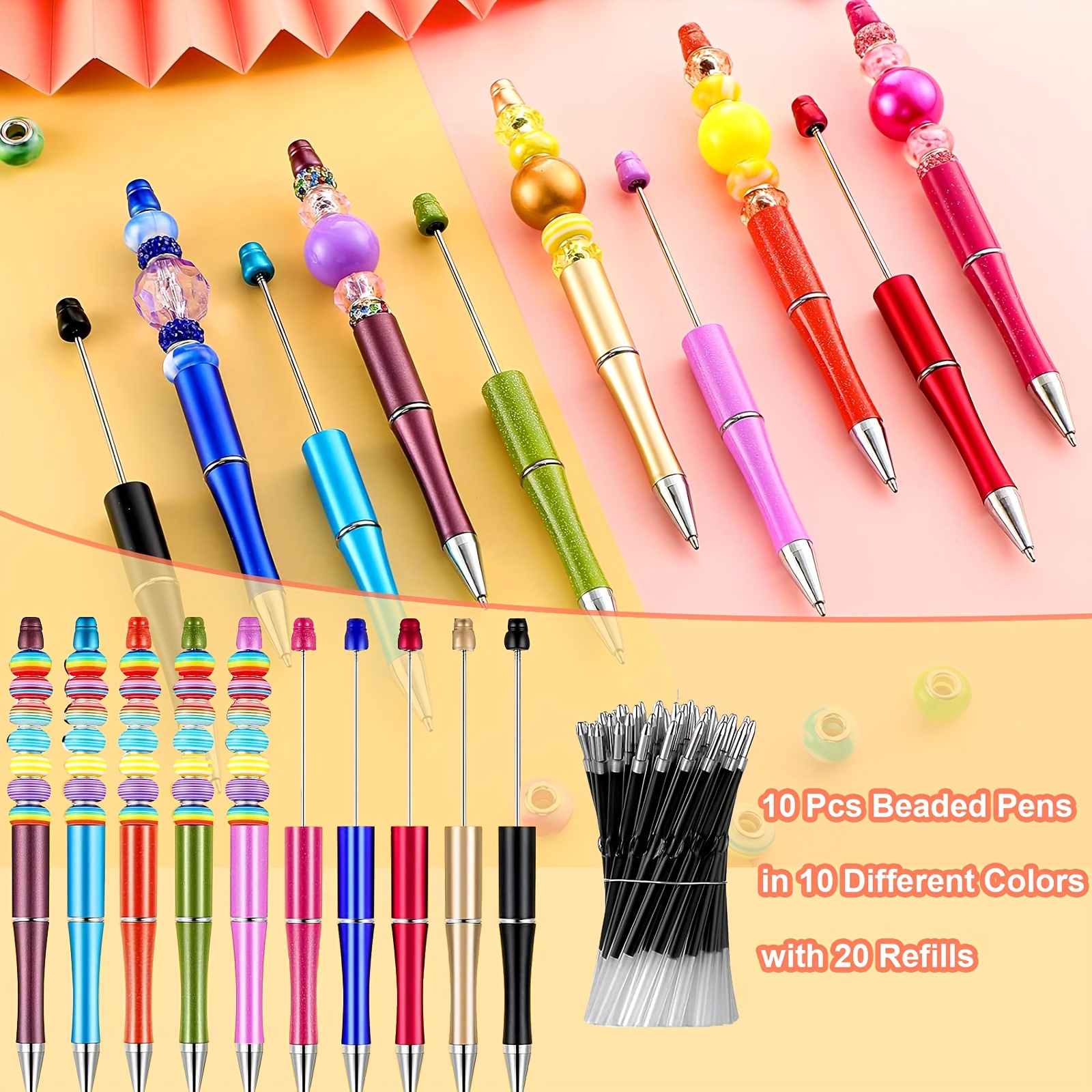 6Pcs Beadable Pens Kit, Bulk Bead Pens Include 24Pcs Leopard/Cow Print  Silicone Beads, Black Ink Ballpoint Pen DIY Craft Beaded Pen Set for Women  Kids