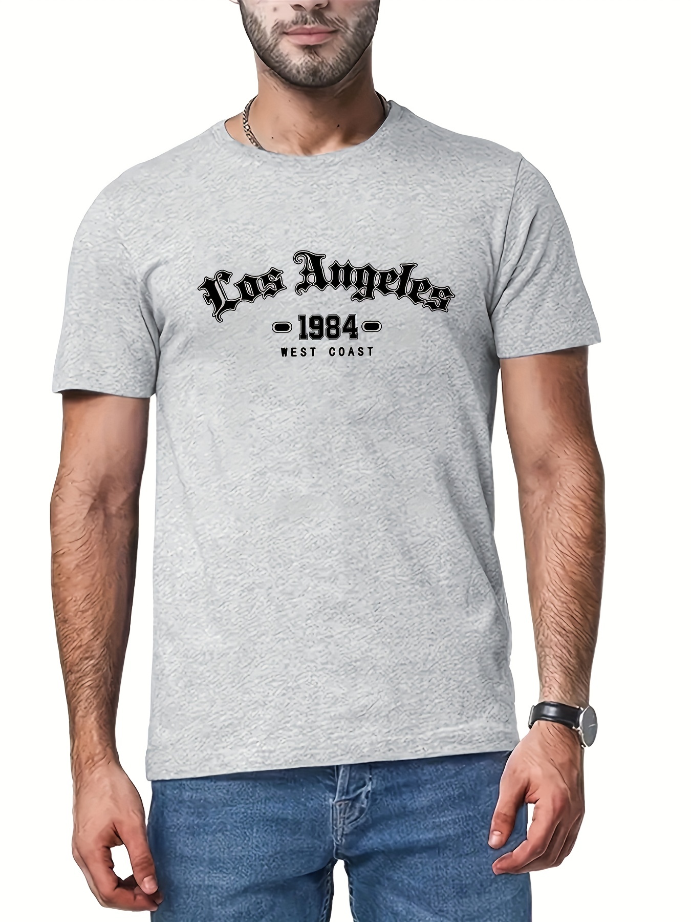 Los Angeles Print, Men's Graphic Design Crew Neck T-shirt, Casual