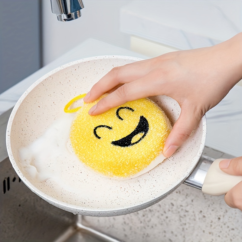 4pcs Cartoon Smiling Face Dishwashing Sponge Wipe Non Scratch Scouring Pads  Cute Kitchen Sponges And Scrubbers - Home & Kitchen - Temu