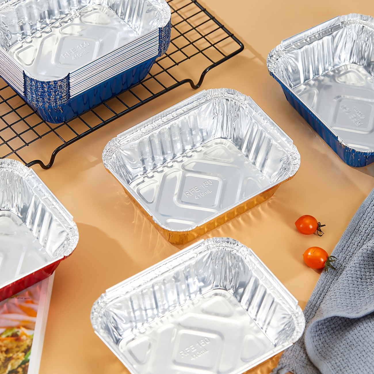 10pcs Rectangle Shaped Disposable Aluminum Foil Pan Take-out Food Containers  with Aluminum Lids/Without Lid 