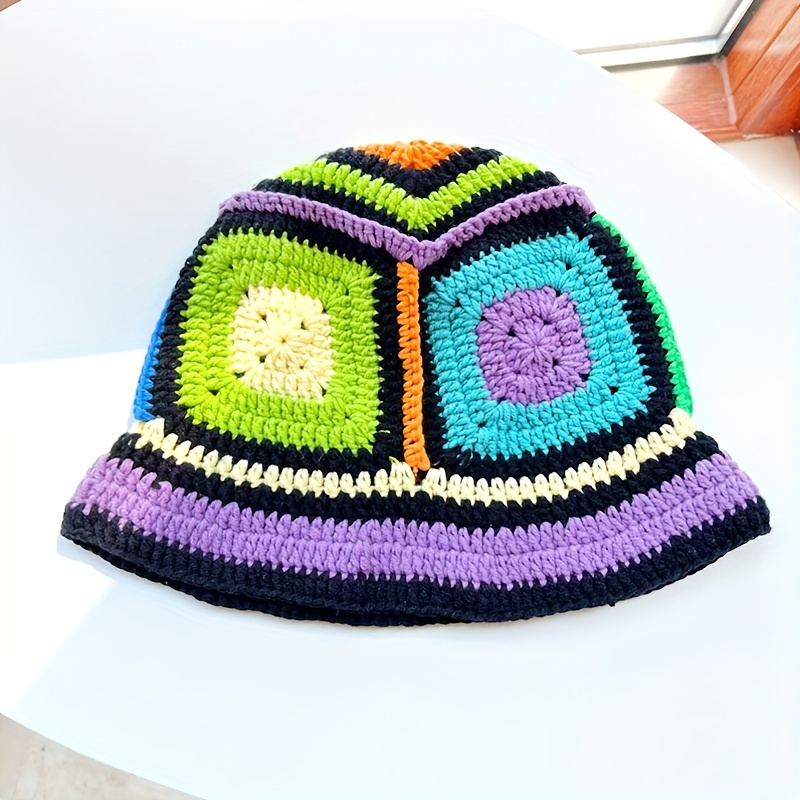 Vintage Ruffle Crochet Bucket Hats, Sun Hat Boho Color Block Coldproof Knitted Basin Hats Lightweight Fisherman for Women Girls,Temu