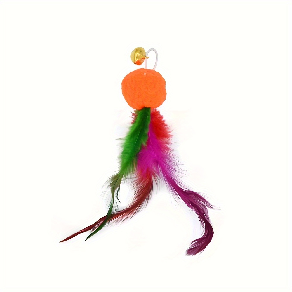 1pc Colorful Feather Cat Toy, Replacement Head For Cat Teaser Wand With Fur  Ball, Feather And Bell