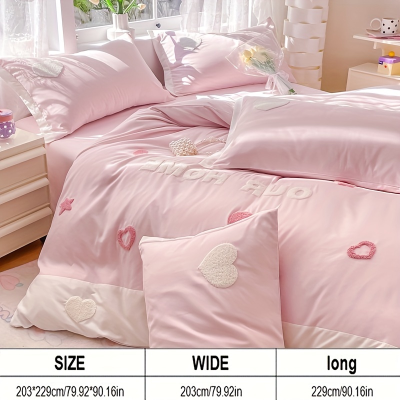 Buy White With Pink Hearts Embroidered Duvet Cover and Pillowcase