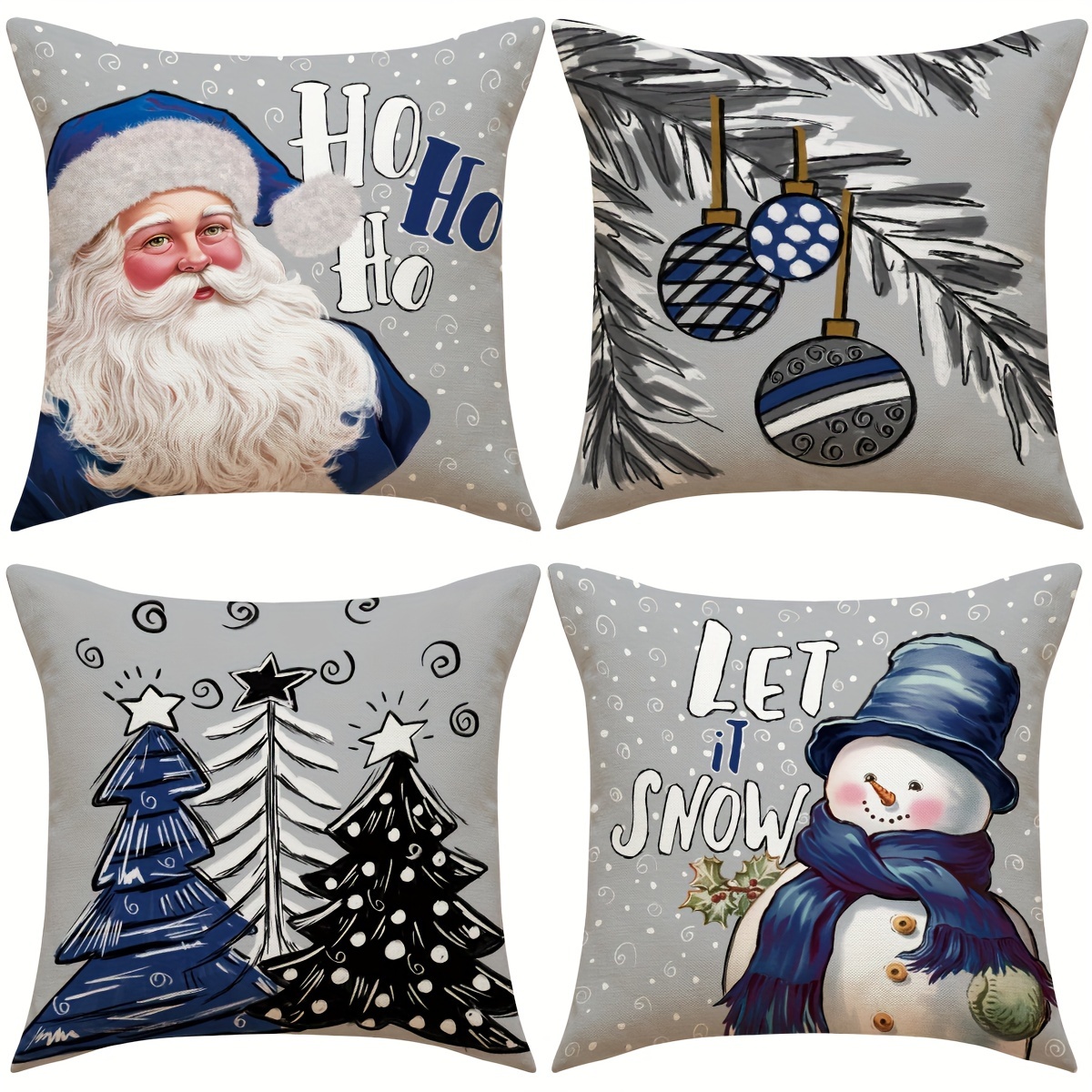 Snowy Christmas Tree Throw Pillow Covers Blue White Christmas