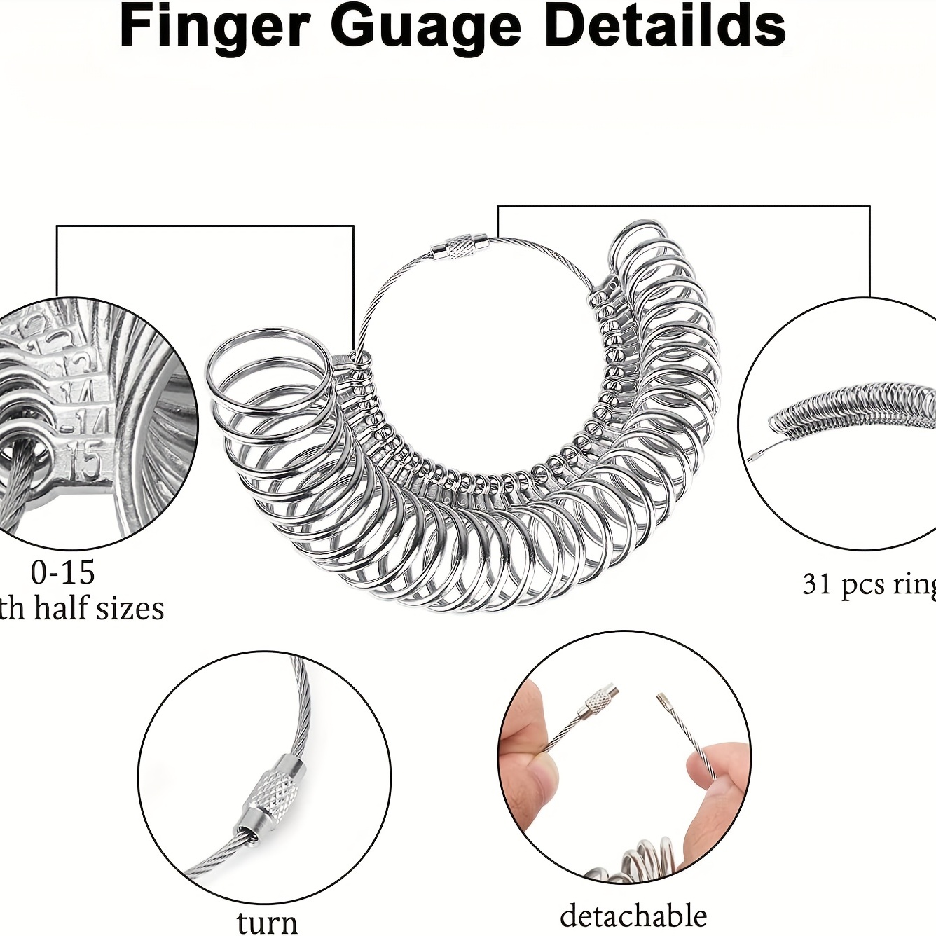 Accmor Ring Sizer Tool Including Ring Mandrel & Ring Sizer Guage, 4 Sizes  Ring Measurement Stick Metal Mandrel & Finger Sizing Measuring Tool Set for  Jewelry Making Measuring Silver Mandrel, Silver Guage
