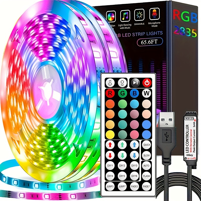 

100ft 65.6ft/32.8ft Led Strip Lights, Rgb 2835 Infrared 44 Key Controller Night Light, Decorate Living Room, Christmas Party, Bedroom Night Light