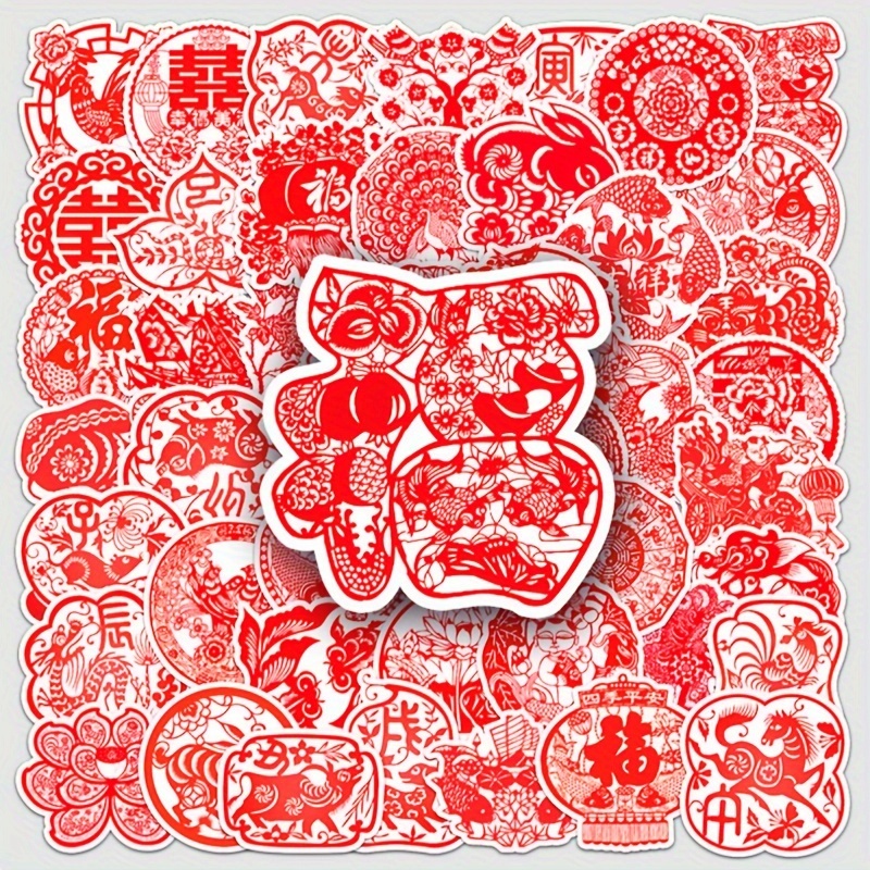 Chinese New Year Paper Cutting Design Sticker Creative Fu - Temu