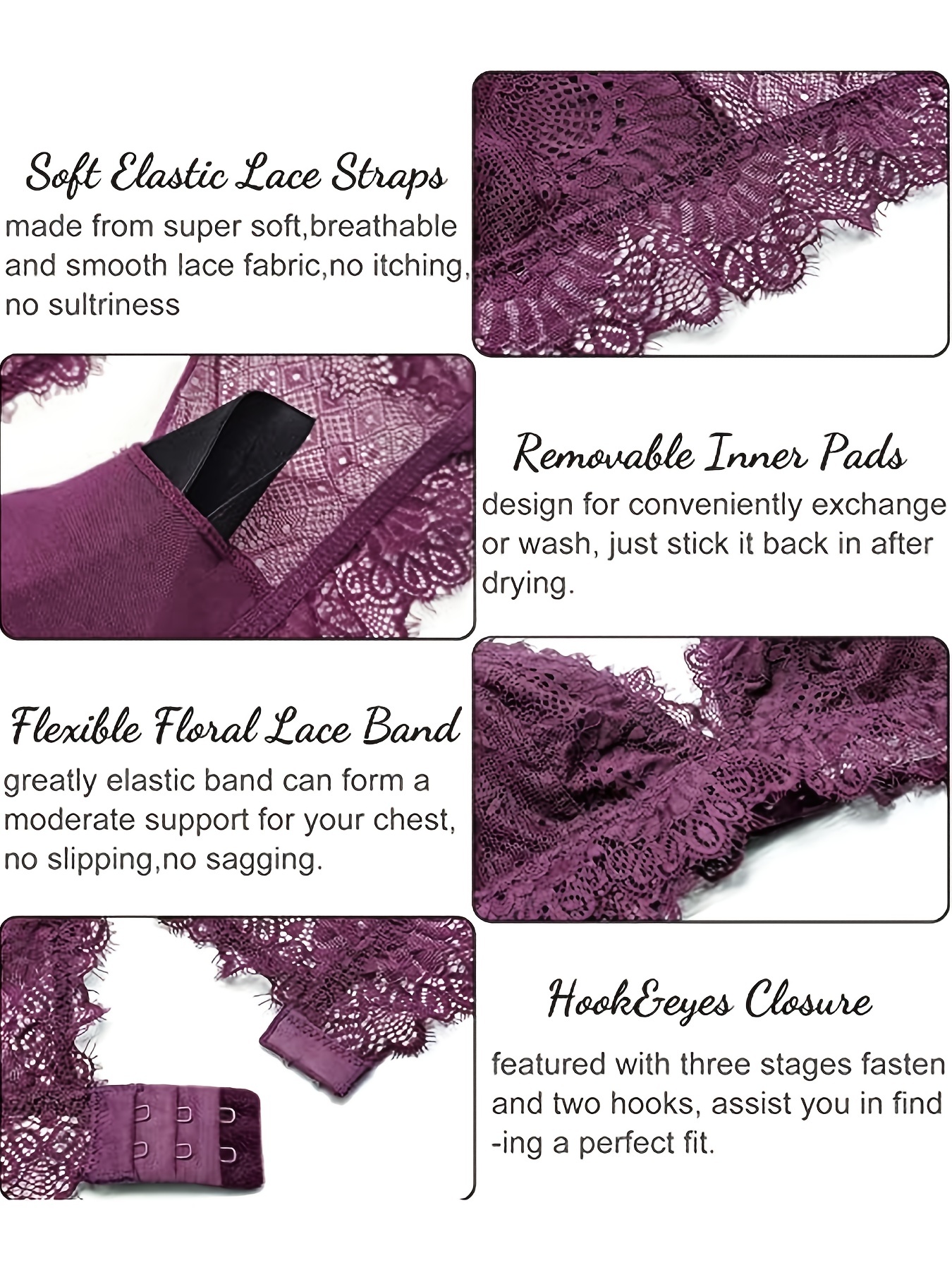 LELINTA Women's Floral Lace Mesh Bralette Removable Padded T Back
