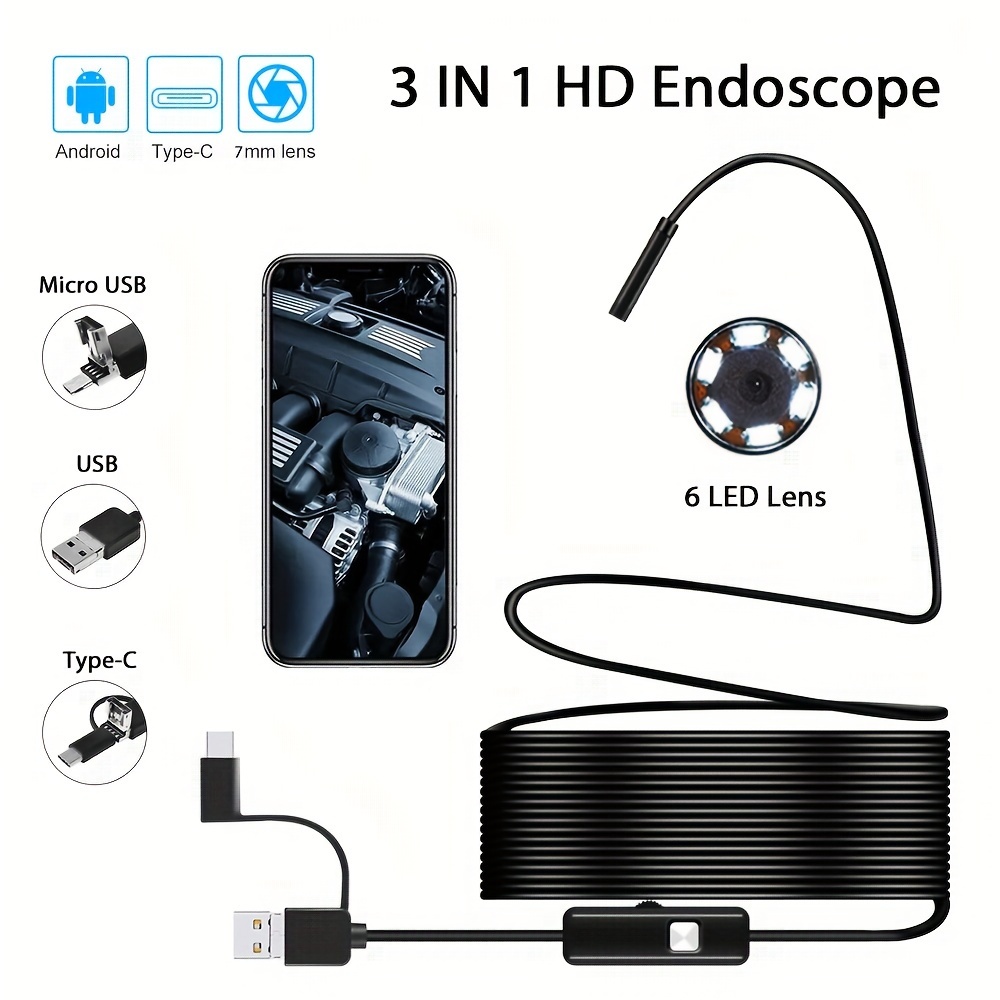1pc Long Cord Mini Camera, Endoscope Camera, Flexible Waterproof Micro Usb  Inspection Borescope Camera For Android Pc Notebook Leds Adjustab, Endoscope  Mini Camera, Microusb Type-c Android Smartphone, Shop The Latest Trends