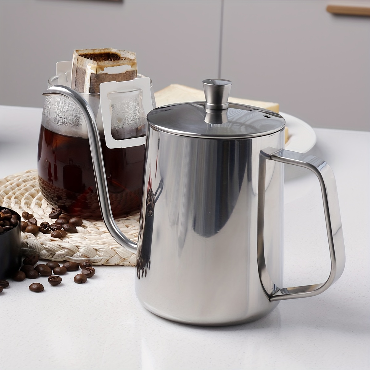 Stainless Steel Hand Brew Coffee Kettle, Coffee Pot Fine Mouth Pot