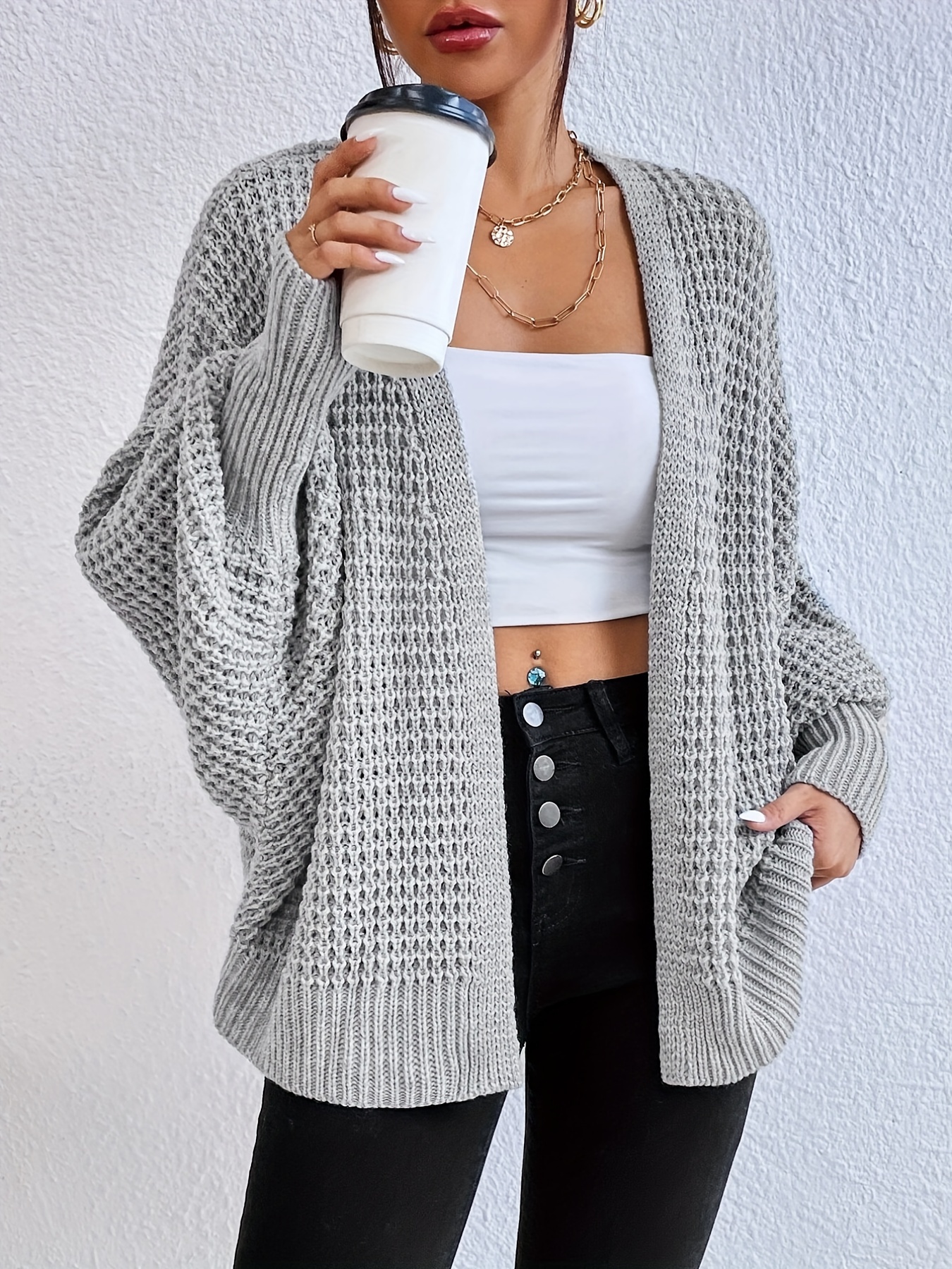 Womens Button Front Cardigan Chunky Knit Cardigan Cropped Bat Wing Cardigan  for Women Cardigan Oversized Sweater