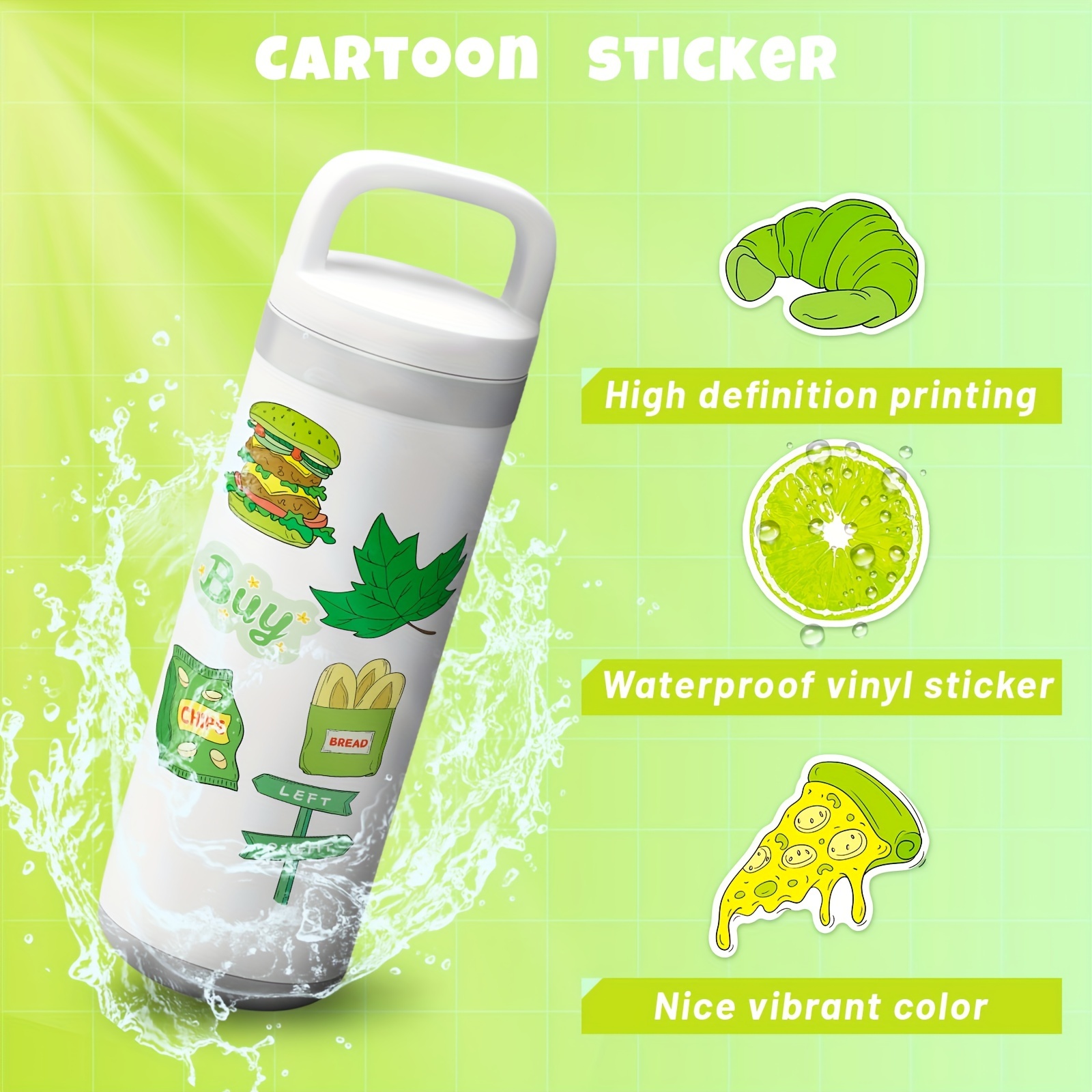 Cute Cartoon Stickers Green Aesthetic Stickers For - Temu