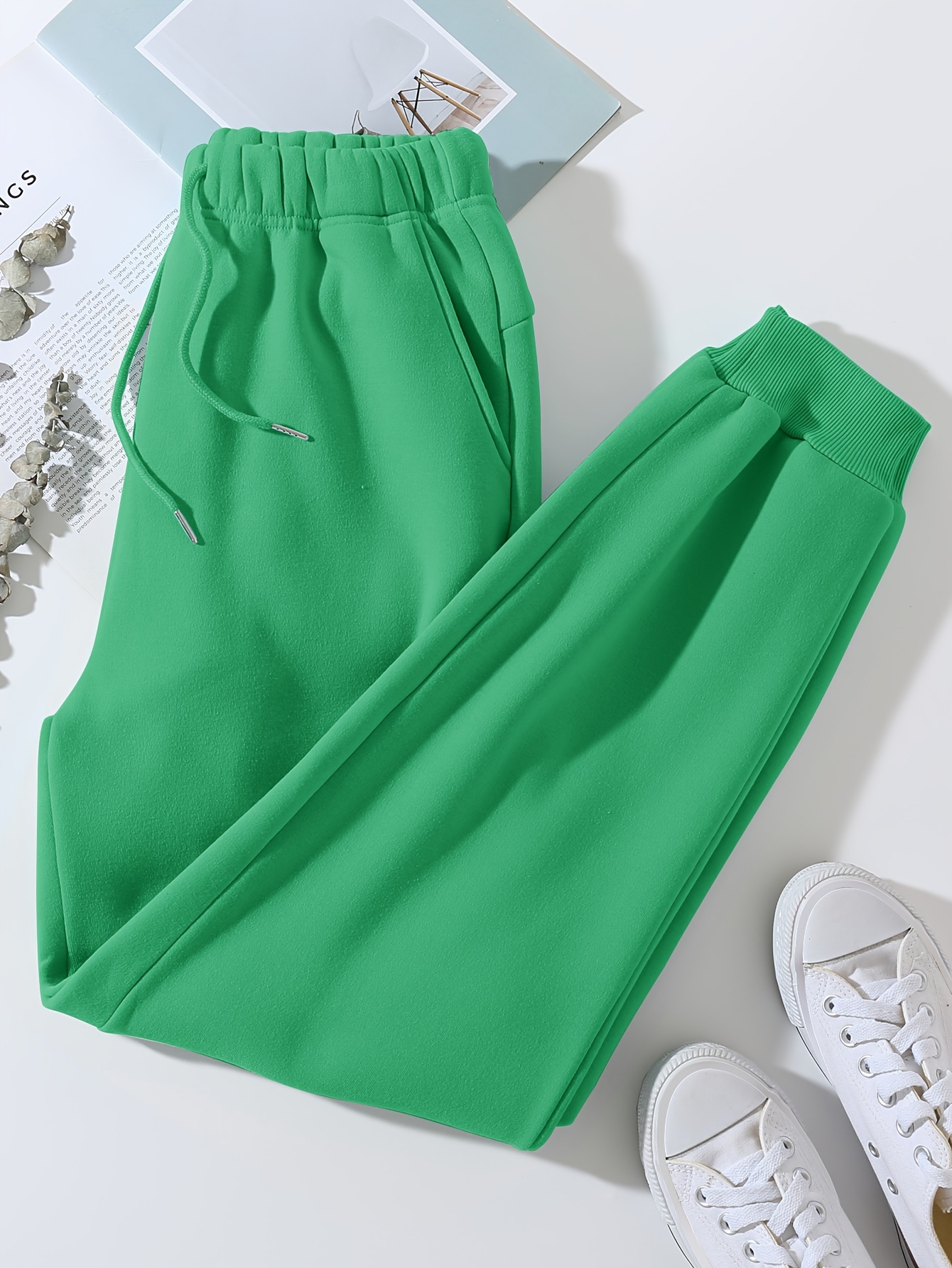 Solid Color Casual Sweatpants Drawstring Elastic Waist - Temu