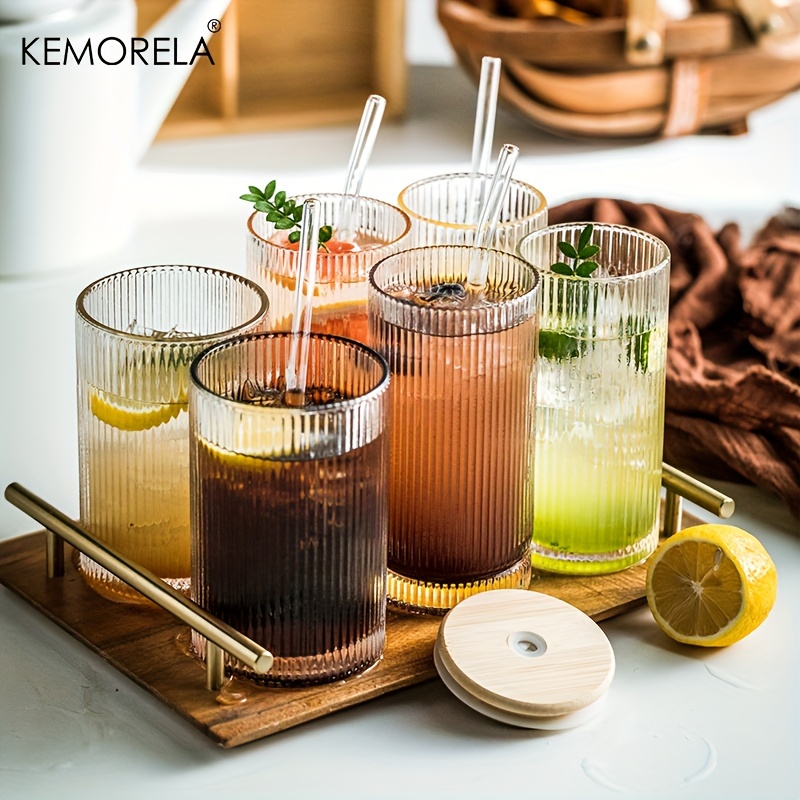Drinking Glasses with Lids and Glass Straw,450ml Can Shaped Glass Cups,Beer Glasses,Iced Coffee Glasses,Cute Tumbler Cup for Cocktail,Whiskey,Coffee