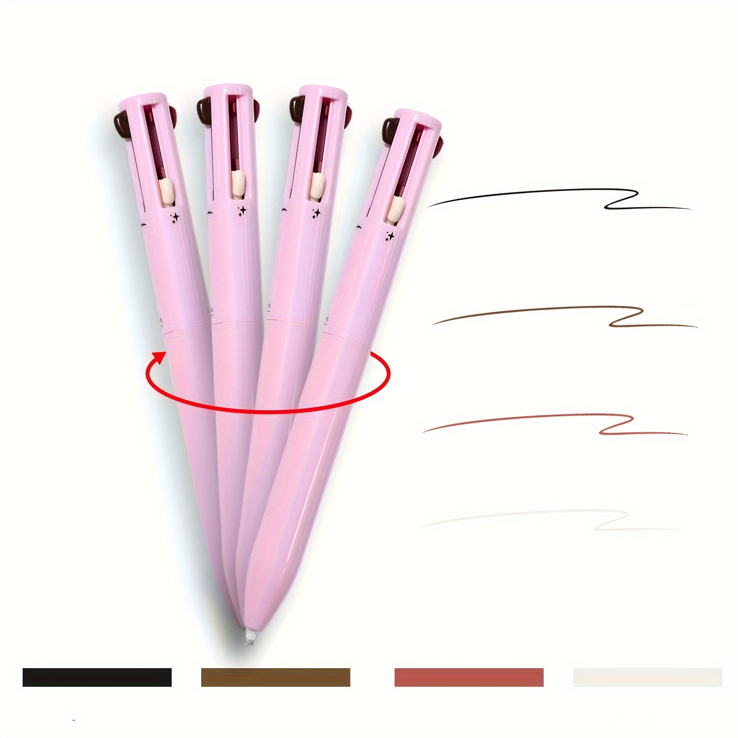 

4-in-1 Long-lasting Makeup Pen - Lip Liner, Eyeliner & Brow Highlighter With Twist Stick, Fine Tip Colorful Cosmetic Pencil For All Skin Types