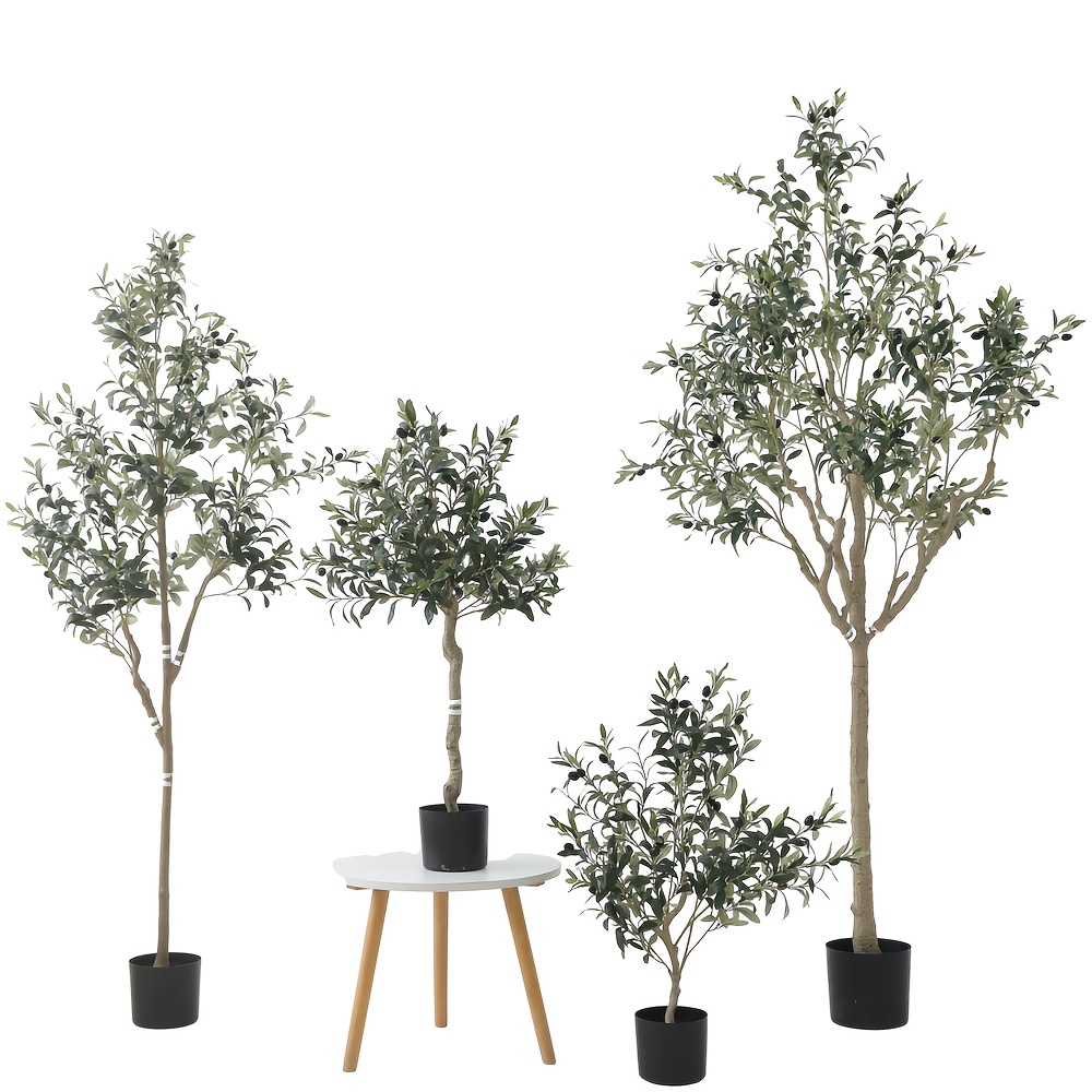 Olivos artificiales, olivos artificiales de 6 pies de alto para interiores,  árbol de seda de olivo sintético, plantas de olivo grandes con maceta