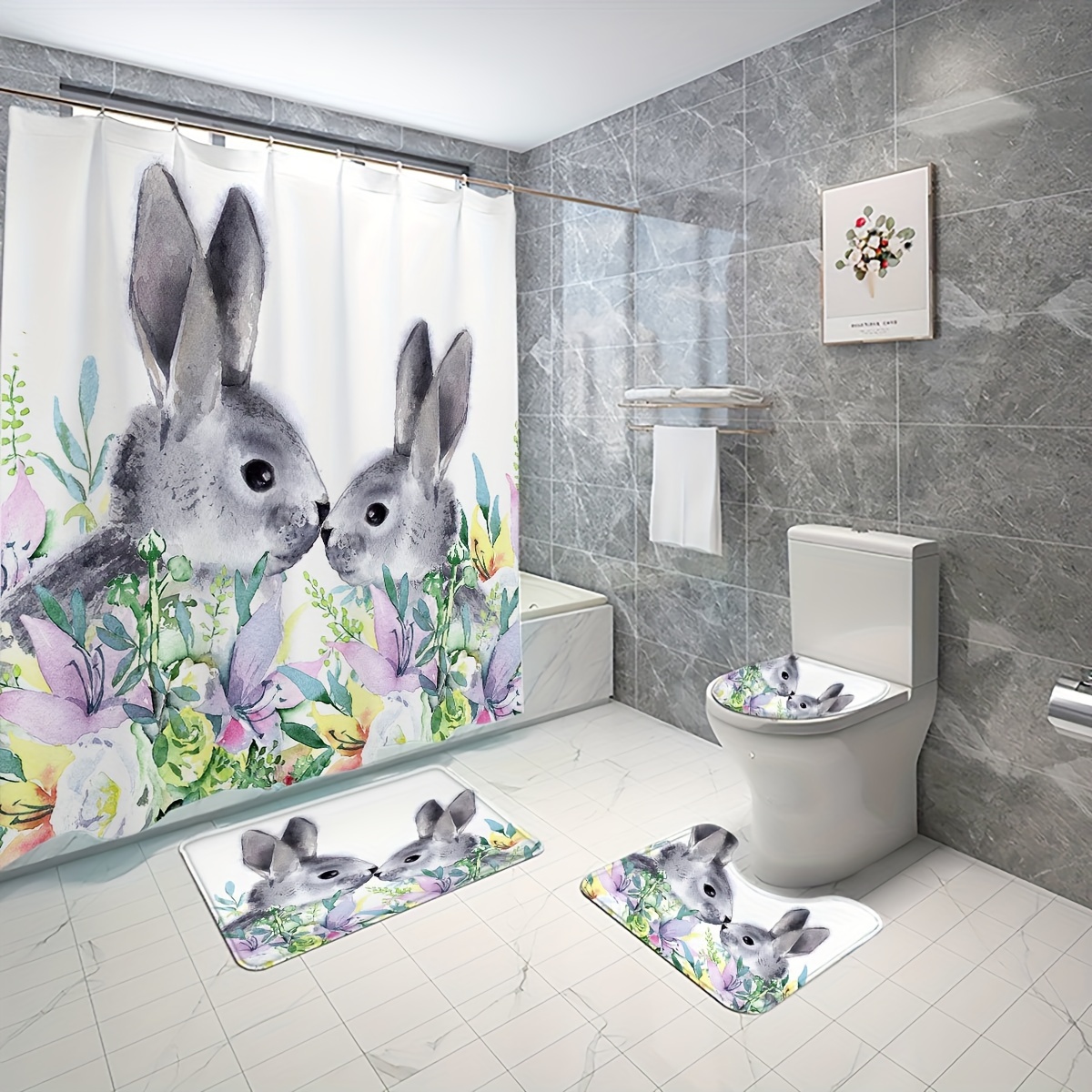 Shower Curtain Hook Cute Bunny Egg Decorative Waterproof - Temu