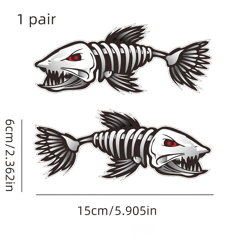 2 x Skeleton Fish Boat Decals 15cm - Black/Red Vinyl Stickers for Fishing  Boat Graphics