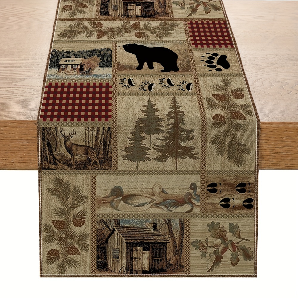 1pc Country Cabin Bathroom Mat, Bear Moose Wildlife Cabin Lake