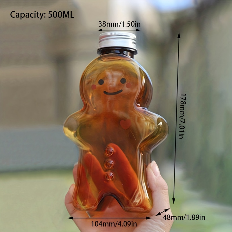 5Pcs Transparent Bottles with Lids Cute Bear Shape Drink