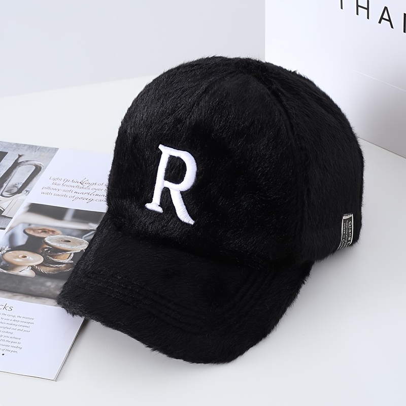 R Letter Embroidered Baseball Baseball Hat, Dad Hats, Fashion Street Style Thermal Fuzzy Sports Hat for Women,Temu