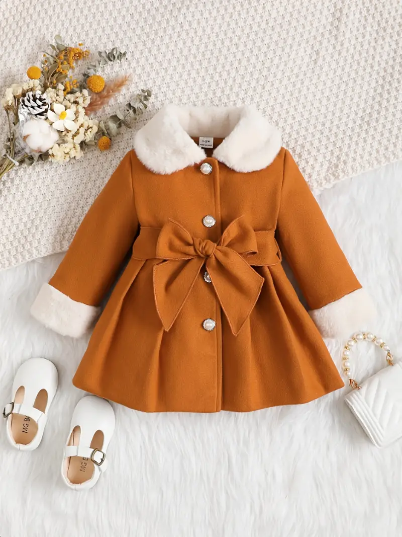 toddler baby girls winter fall stylish tweed dress coat toddler kids furry collar tunic trench coat single breasted windbreaker jacket details 14