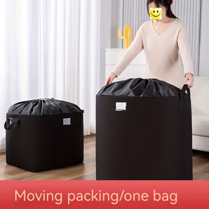 

1pc Large Packing Drawstring Bag With Label Pocket & Carrying Handles, Heavy-duty Storage Container, Space Saving Moving Storage And Organization For Bedroom, Home, Closet, Wardrobe