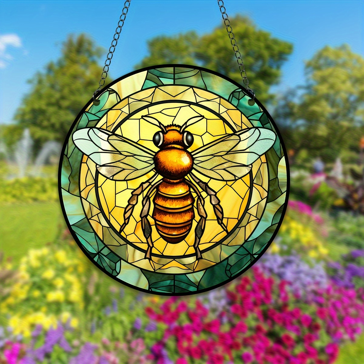 Stained Bee Honeycomb Hanging Suncatcher Ornaments Window Garden Decor
