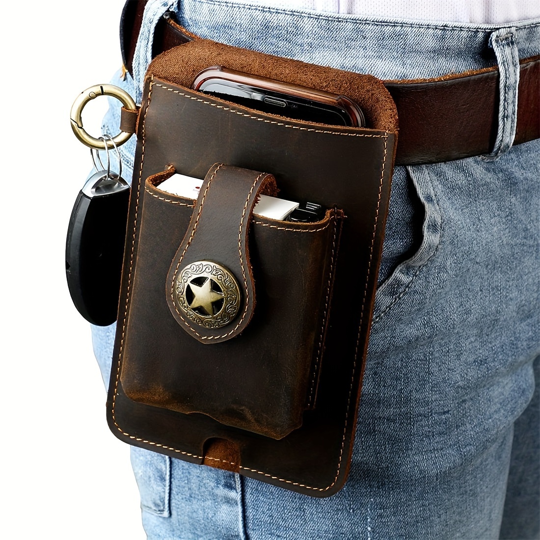 

Men's Vintage Top Layer Cowhide Belt Waist Bag, Multifunctional Mobile Phone Bag Waist Bag For Outdoor Sports, Anniversary Gifts