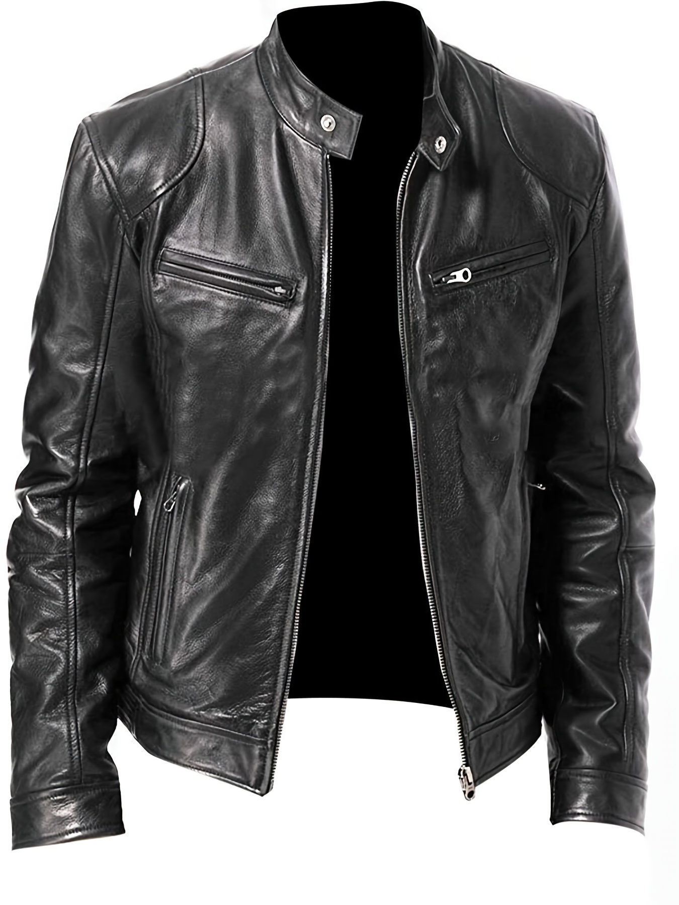Leather biker jacket with mini monogram print brown - Men