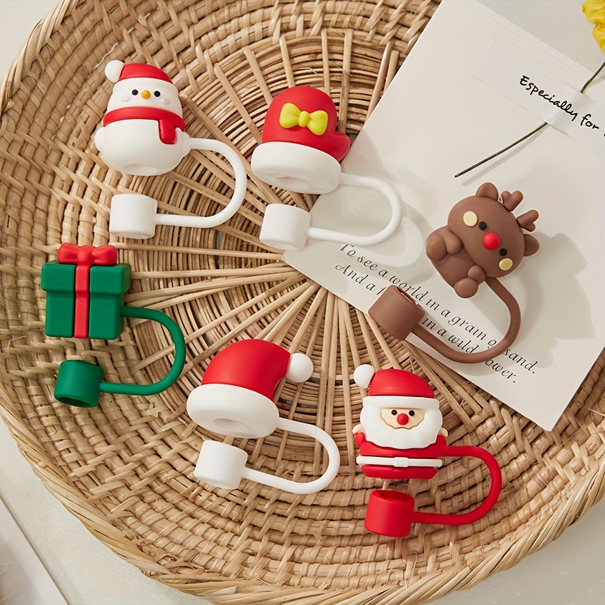 CHRISTMAS STRAW COVERS Cap, Cute Silicone Straws Tips Cover Reusable Q4U5  $2.78 - PicClick AU