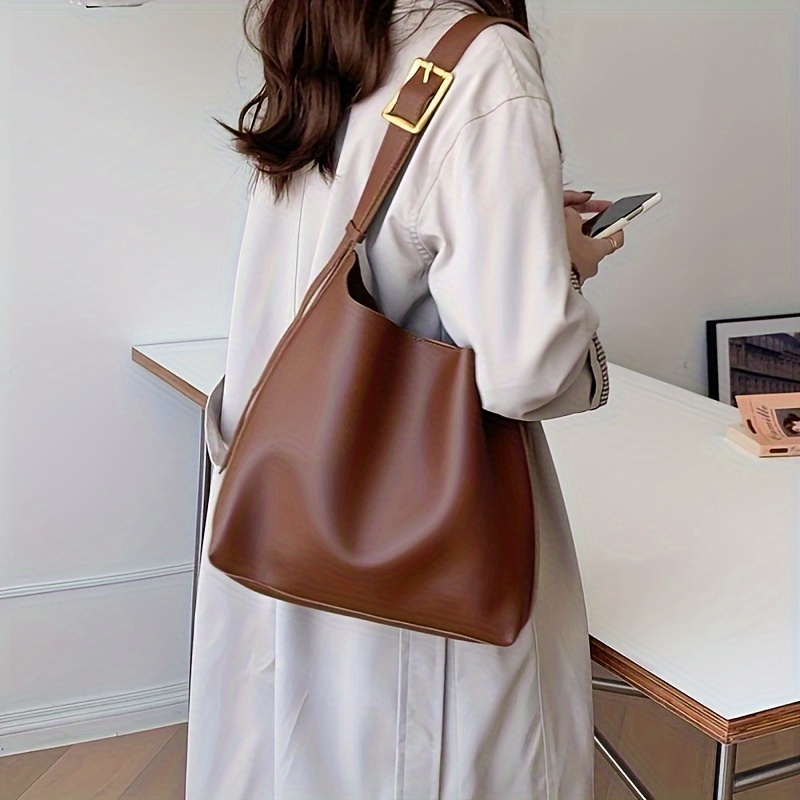 

Minimalist Solid Color Shoulder Bag, Classic Textured Daily Use Commuter Underarm Bag Fo Women
