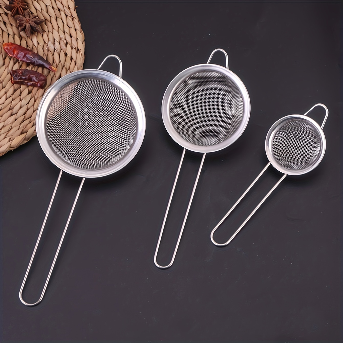 3pcs Fine Mesh Strainer, Stainless Steel Sieve Sifter With Handle, Kitchen  Tools