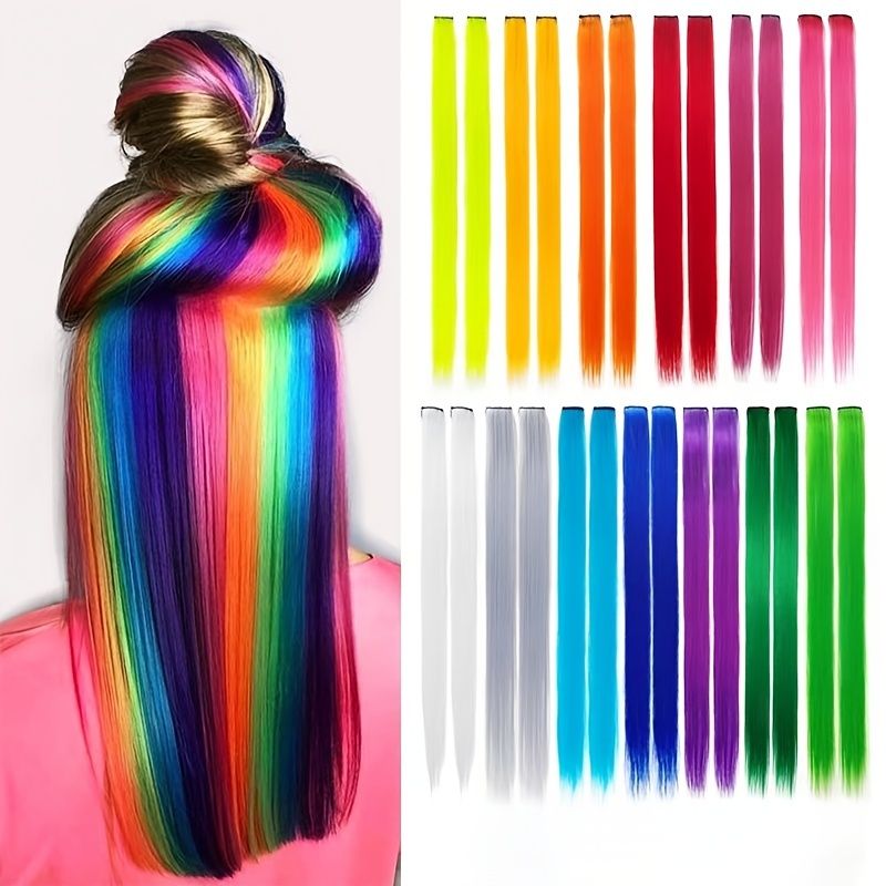 Colorful Hair Extensions Colored Clip In Synthetic Hair Extensions Party  Highlights Rainbow Fake Hair Clips For Girls Women Doll Christmas Party New  Year Gift | High-quality & Affordable | Temu