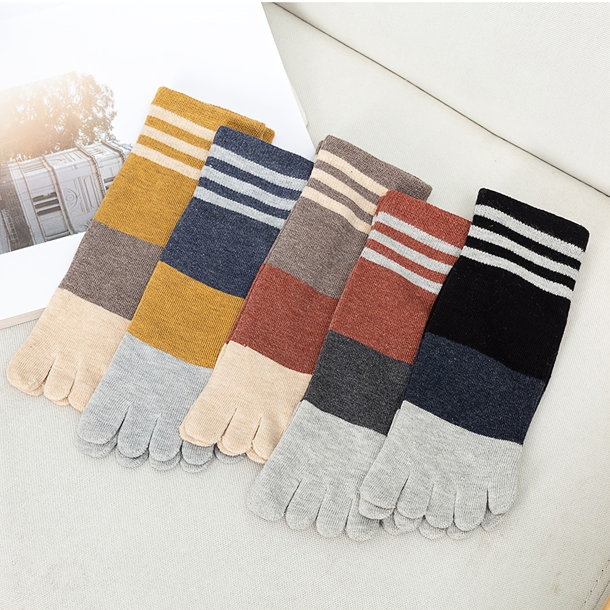 Women's Toe Sock Cute Striped Cotton Five Finger Ankle Sock - Temu Canada