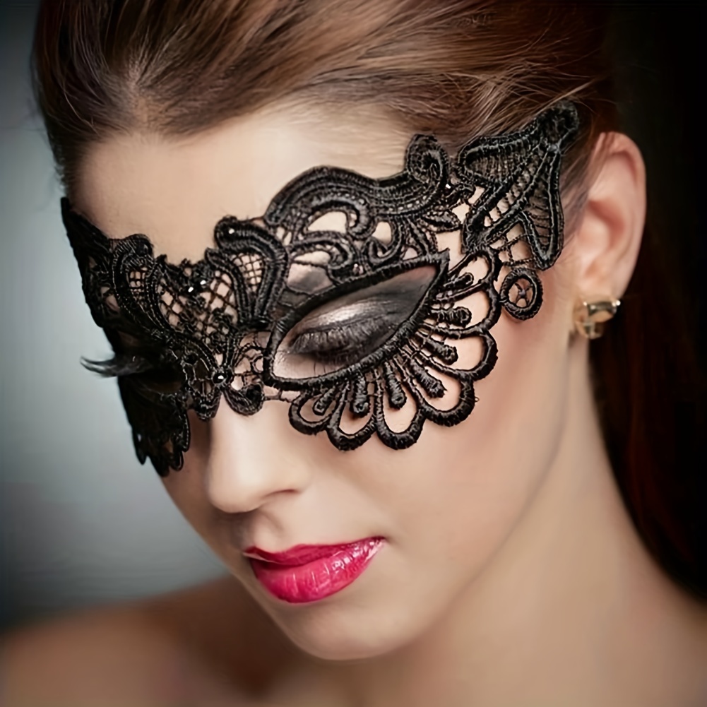 1pc Women's Black Lace Masquerade Mask With Hollow Out Eye Cover