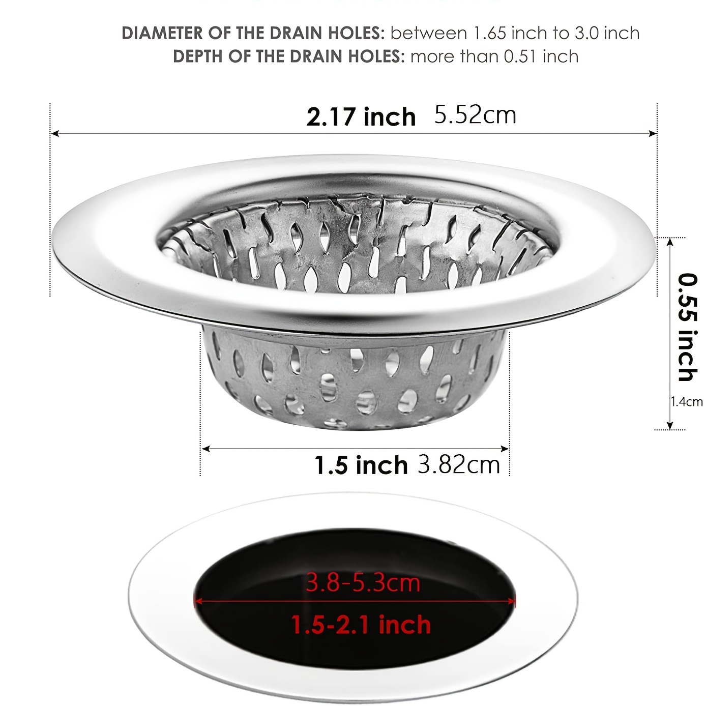 Almi 2pcs Bathtub Drain Strainer- Small Bathroom Sink Strainer Wide Rim  2.17 Diameter Stainles Gift