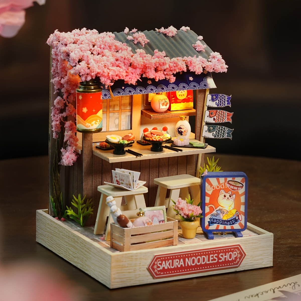 桜のヌードルハウス ドールハウス ミニチュア ドールハウス DIY 小さな家キット 製作室 おもちゃ、家庭の寝室装飾用家具 木製クラフト 立体パズル  誕生日プレゼント イースタープレゼント