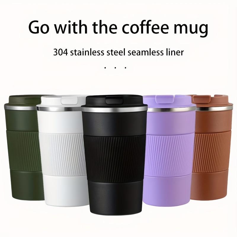 12 oz Insulated Coffee Mug with Push Button Lid - Leakproof Reusable Travel Thermos Water Bottle - 304 Food Grade Stainless Steel Tumbler Cup for