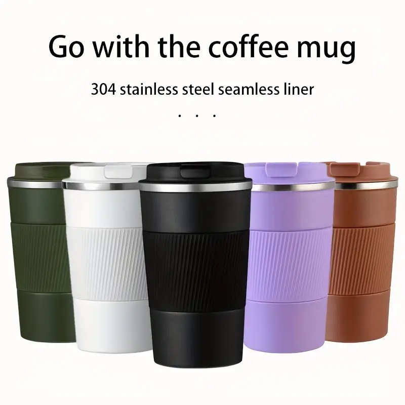 Reusable Travel Coffee Cups, Travel Coffee Mug With Leakproof Lid, Thermal  Mug Insulated Cup, Stainless Steel Travel Cup With Rubber Grip, For Hot And Cold  Drinks - Temu