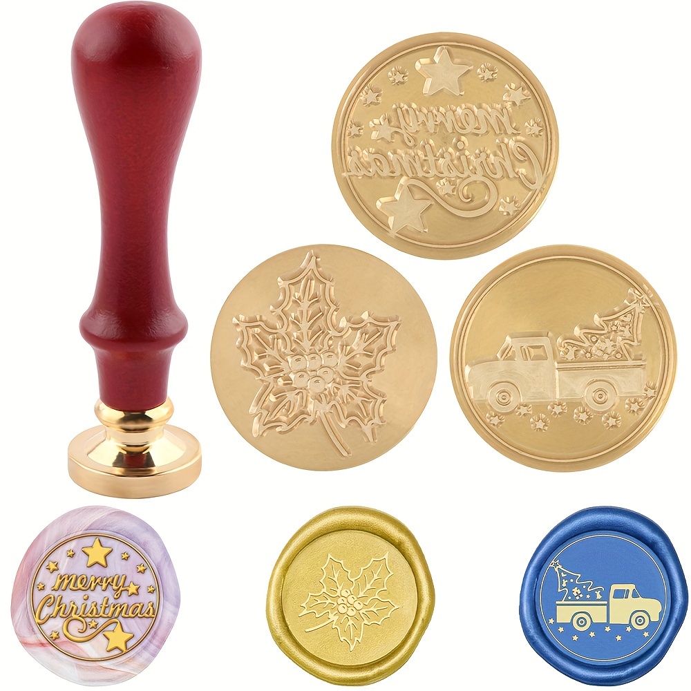 Wax Seal Stamp Kit, Include Wax Stamp Brass Heads with Wooden Hilt, for  Holiday, Postcards, Invitations 